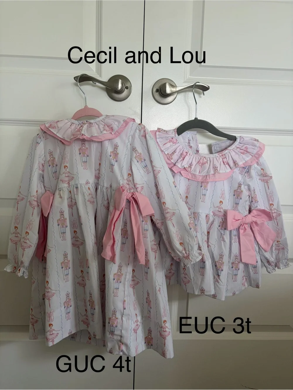 Pink Nutcracker Print Ruffle Kids Dress and matching bloomer set